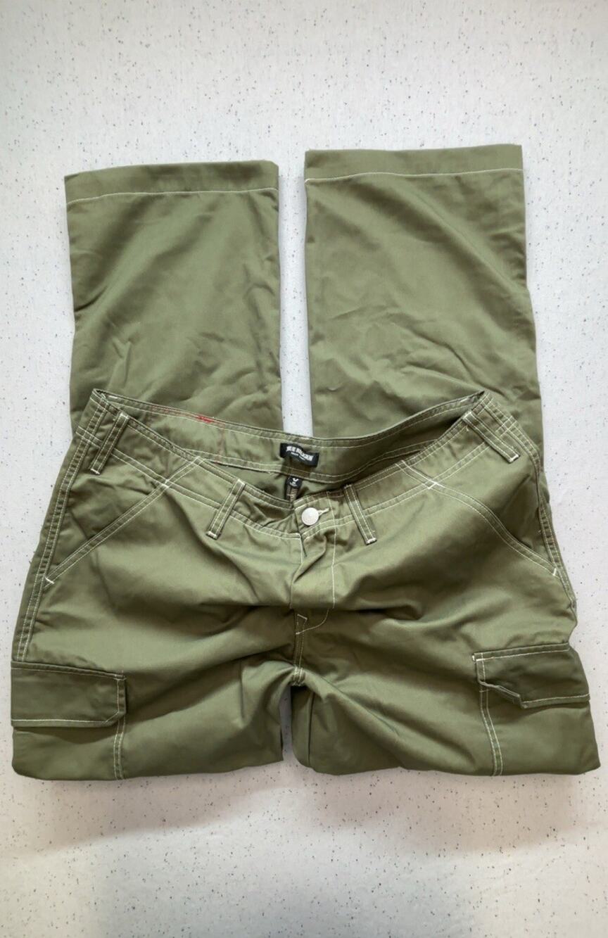 NWT True Religion Baggy Cargo Pants Mens 36 Kalamata Olive Green 108335 $164 Y2K